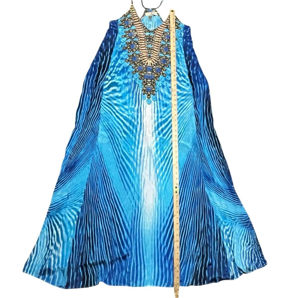 True Colours La Moda Blue Exotic Racerback Maxi Dress Cover Up S/M Resort Beach - Picture 11 of 11